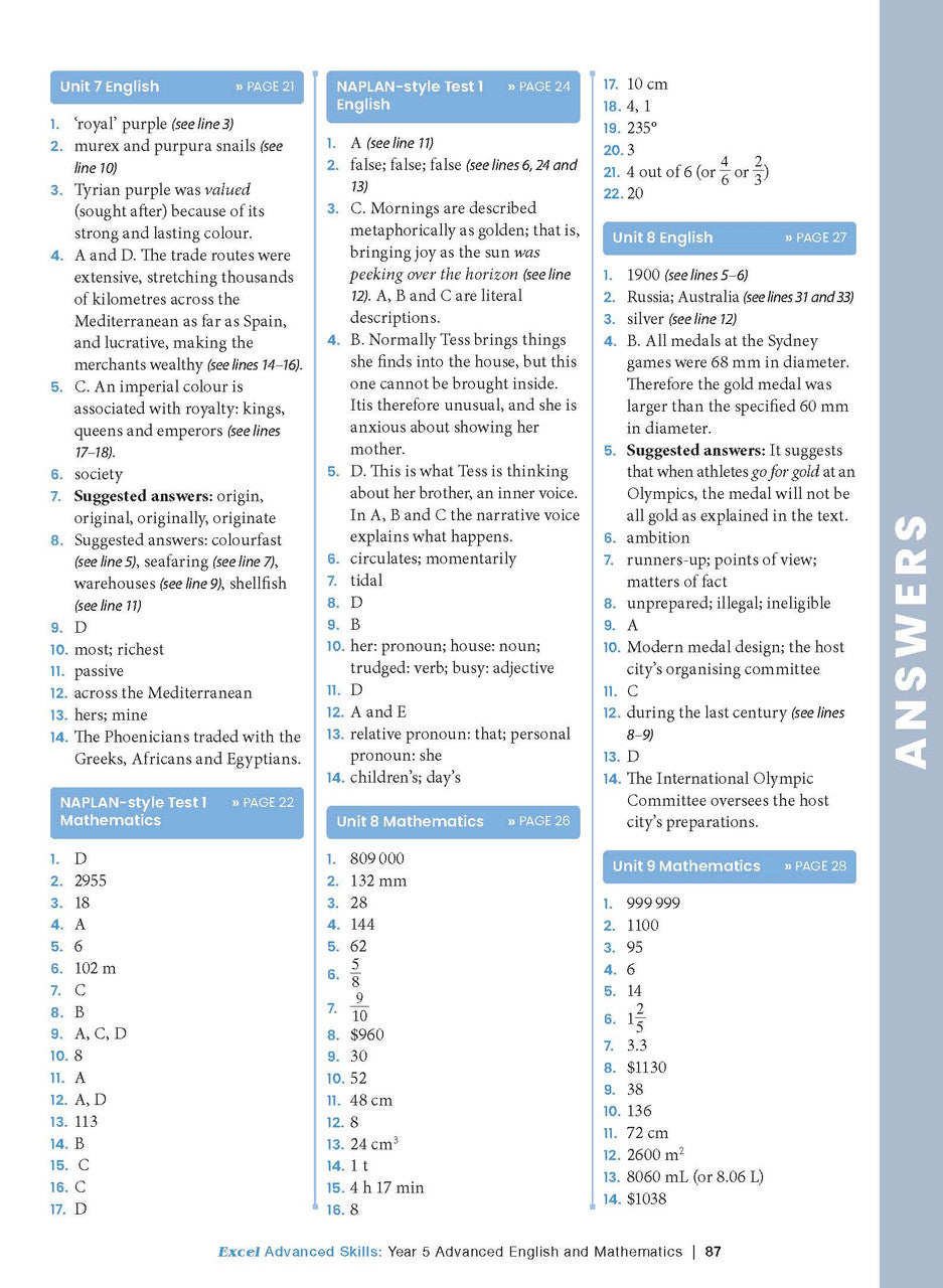 Sample interior page from the Excel Advanced Skills Advanced English and Mathematics Year 5 workbook, the fourteenth image in the publisher gallery