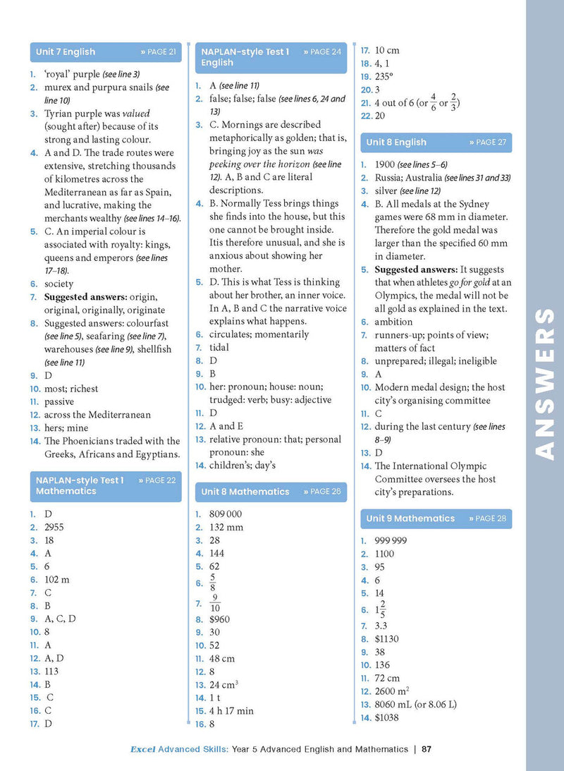 Sample interior page from the Excel Advanced Skills Advanced English and Mathematics Year 5 workbook, the fourteenth image in the publisher gallery