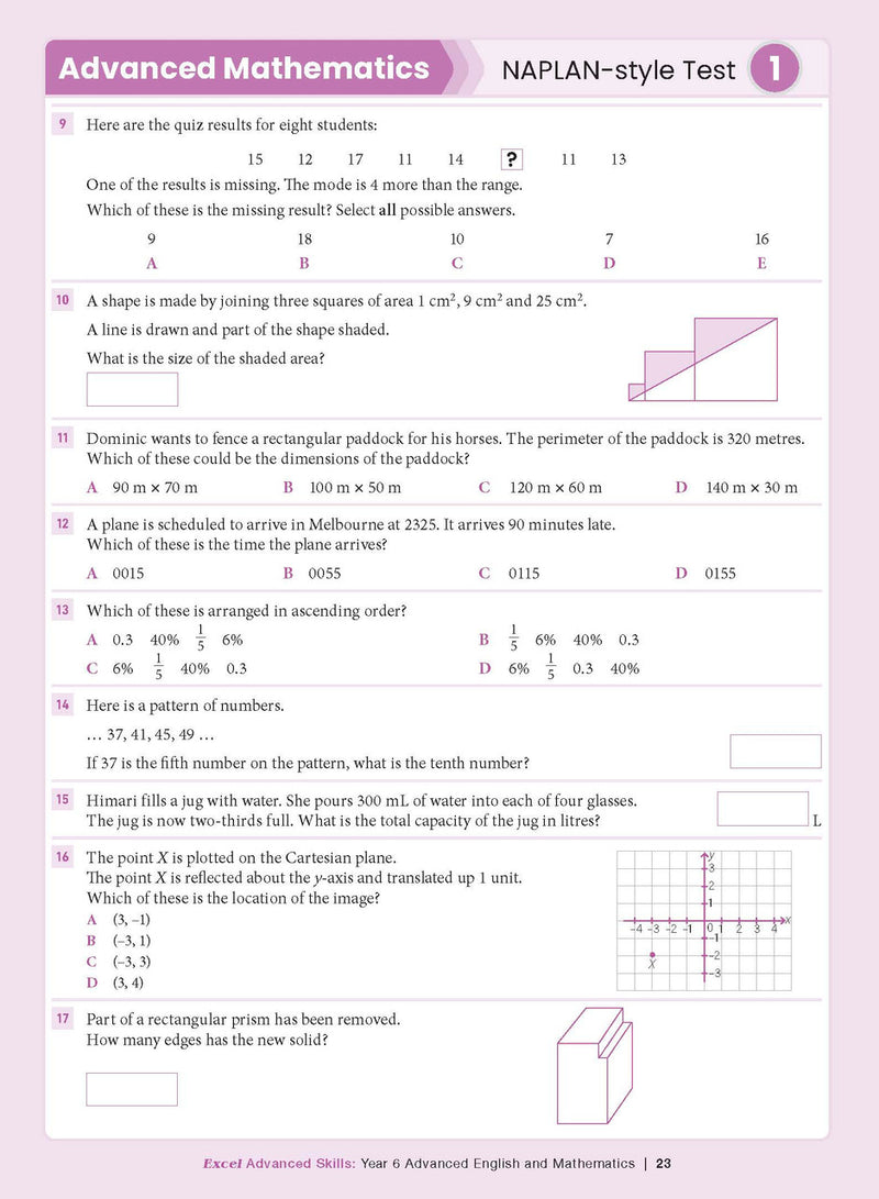 Sample interior page from the Excel Advanced Skills Advanced English and Mathematics Year 6 workbook, the tenth image in the publisher gallery