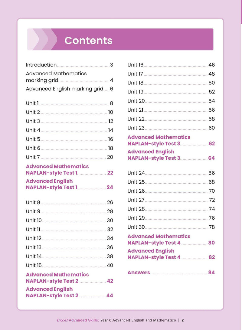 Sample interior page from the Excel Advanced Skills Advanced English and Mathematics Year 6 workbook, the second image in the publisher gallery