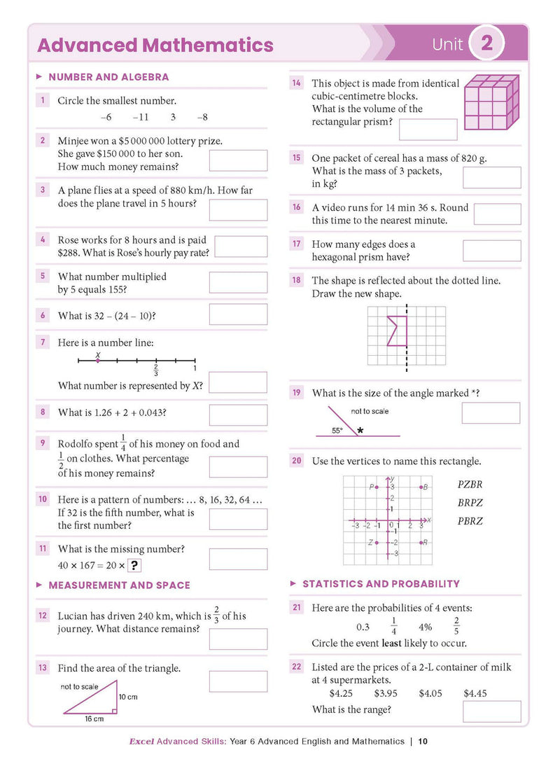 Sample interior page from the Excel Advanced Skills Advanced English and Mathematics Year 6 workbook, the fifth image in the publisher gallery
