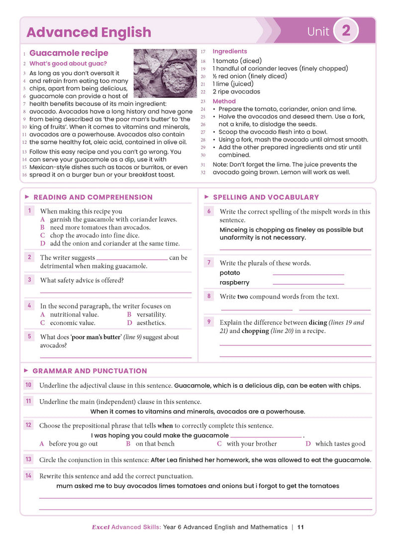 Sample interior page from the Excel Advanced Skills Advanced English and Mathematics Year 6 workbook, the sixth image in the publisher gallery