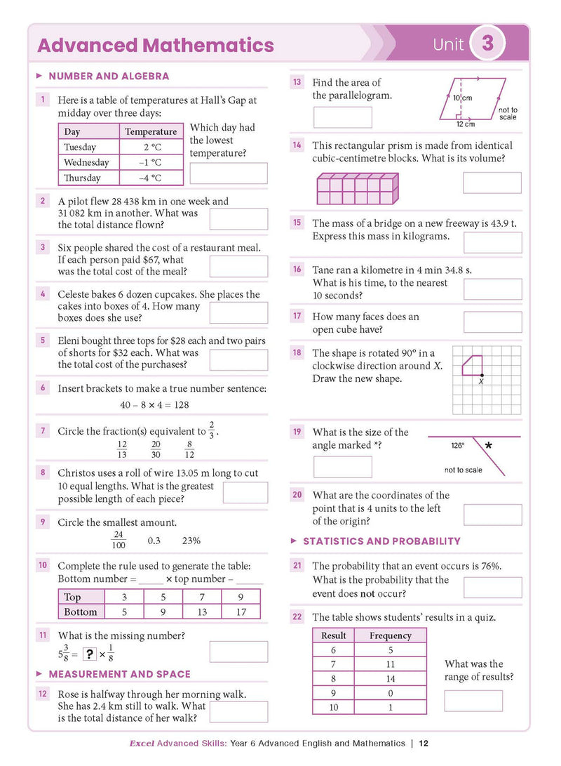 Sample interior page from the Excel Advanced Skills Advanced English and Mathematics Year 6 workbook, the seventh image in the publisher gallery