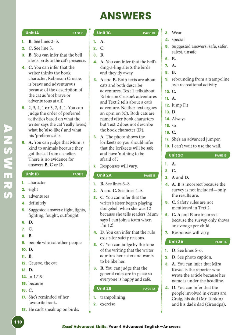 Sample interior page 110 from Excel Advanced English Year 4 showing the workbook's English activities and questions