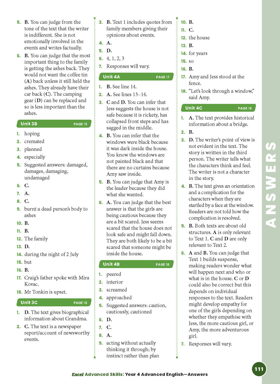 Sample interior page 111 from Excel Advanced English Year 4 showing the workbook's English activities and questions