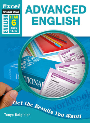 Front cover of Excel Advanced English Year 6, showing the Excel Advanced Skills series branding, title and year level