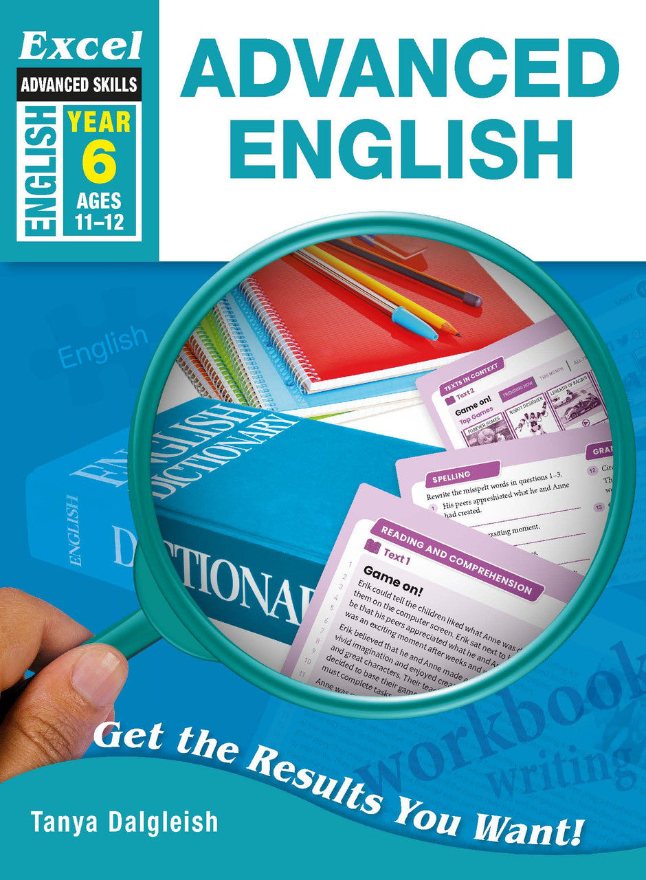 Front cover of Excel Advanced English Year 6, showing the Excel Advanced Skills series branding, title and year level