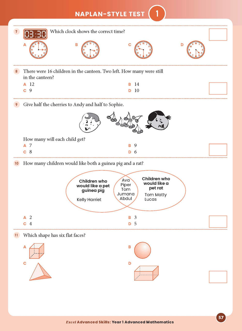 Sample interior page from the Excel Advanced Skills Advanced Mathematics Year 1 workbook showing extension maths questions as shown in the Pascal Press gallery