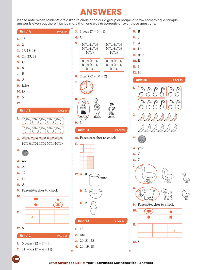 Sample interior page from the Excel Advanced Skills Advanced Mathematics Year 1 workbook showing extension maths questions as shown in the Pascal Press gallery
