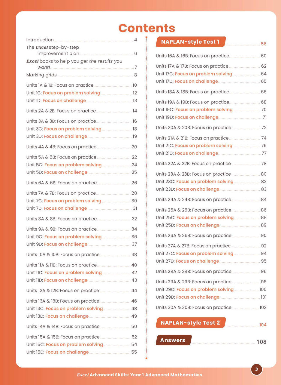 Sample interior page from the Excel Advanced Skills Advanced Mathematics Year 1 workbook showing extension maths questions as shown in the Pascal Press gallery