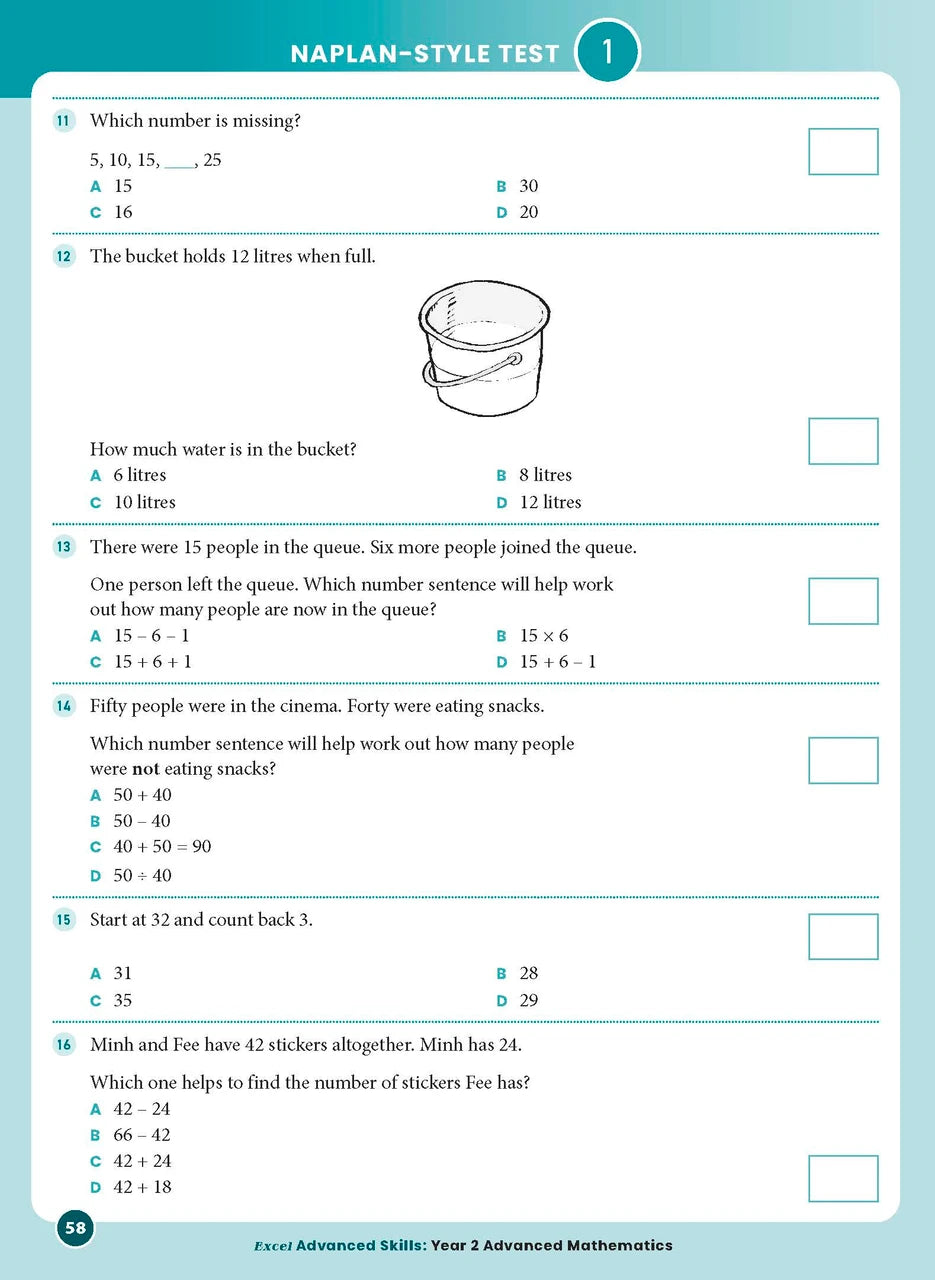 Sample interior page from the Excel Advanced Skills Advanced Mathematics Year 2 workbook showing extension maths questions as shown in the Pascal Press gallery