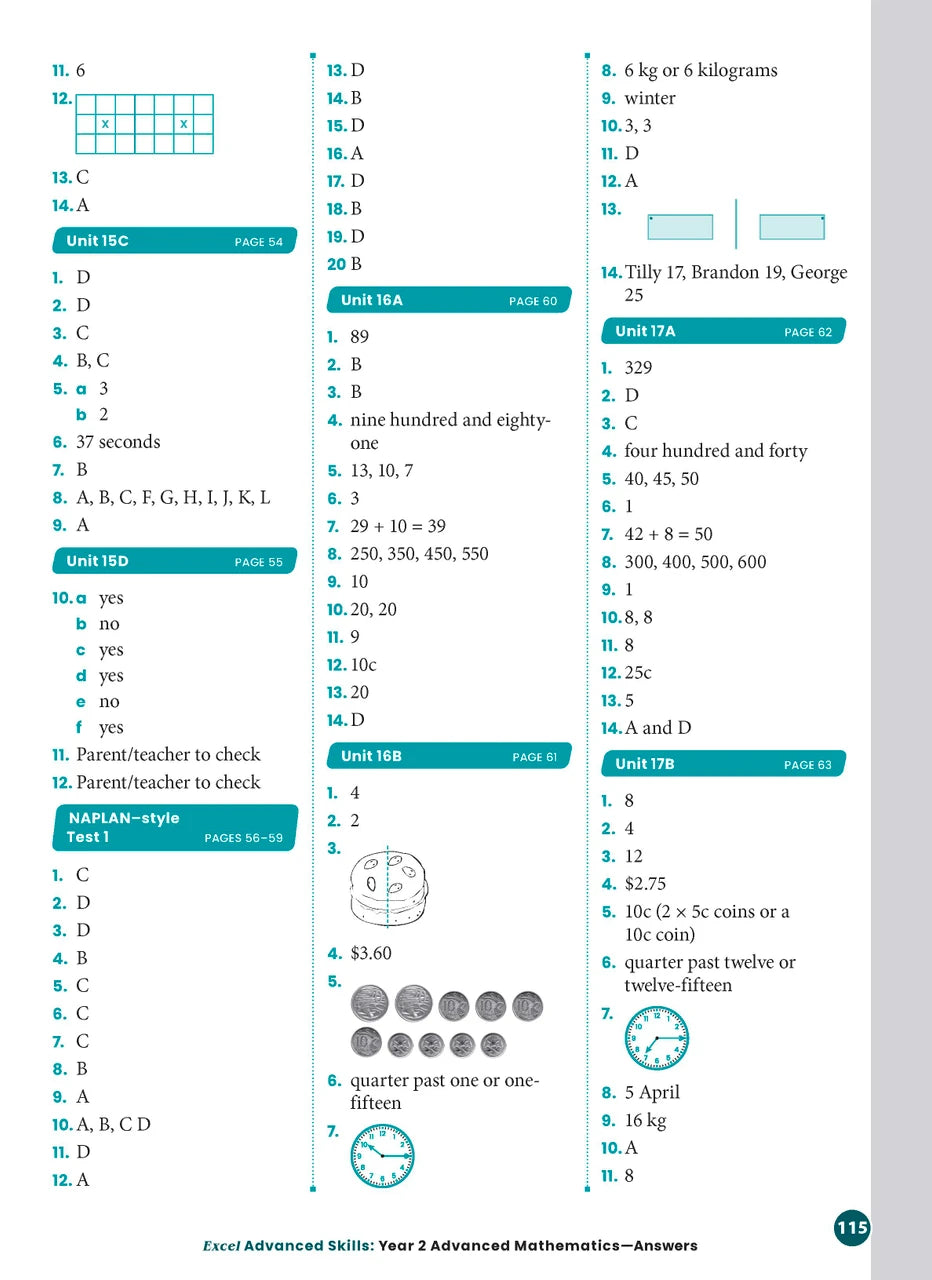 Sample interior page from the Excel Advanced Skills Advanced Mathematics Year 2 workbook showing extension maths questions as shown in the Pascal Press gallery