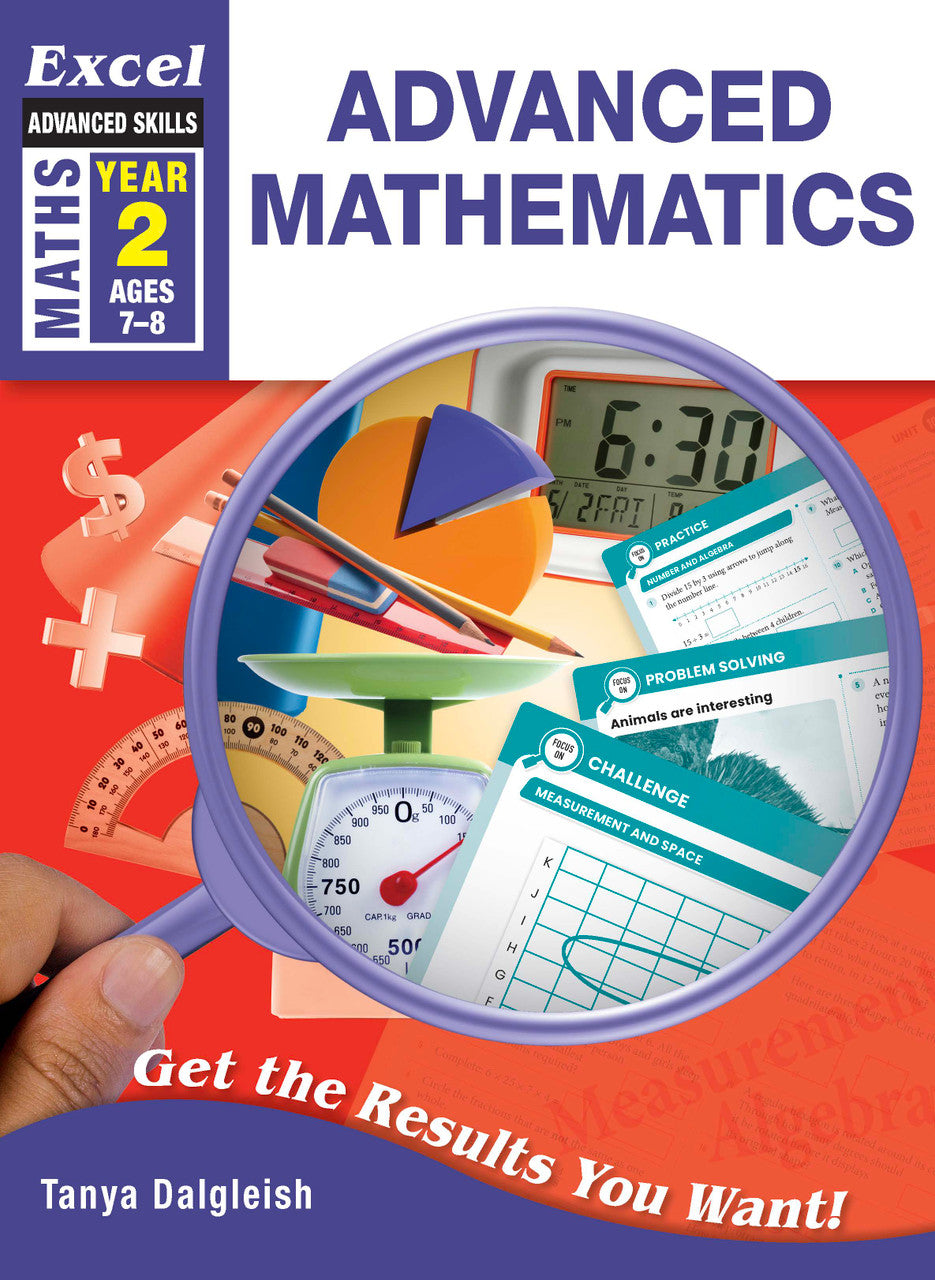 Front cover of the Excel Advanced Skills Advanced Mathematics Year 2 workbook by Tanya Dalgleish from Pascal Press, shown as the main product image