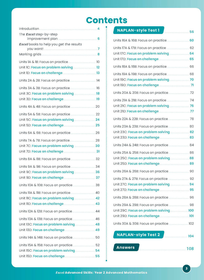 Sample interior page from the Excel Advanced Skills Advanced Mathematics Year 2 workbook showing extension maths questions as shown in the Pascal Press gallery