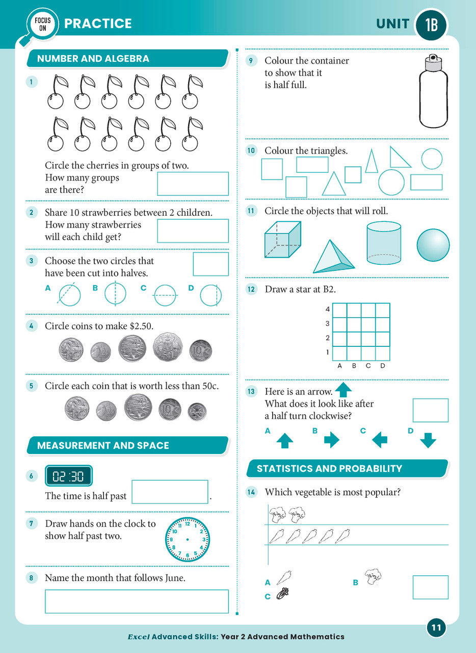 Sample interior page from the Excel Advanced Skills Advanced Mathematics Year 2 workbook showing extension maths questions as shown in the Pascal Press gallery