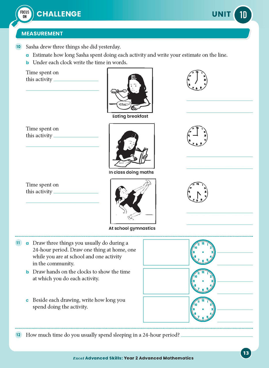 Sample interior page from the Excel Advanced Skills Advanced Mathematics Year 2 workbook showing extension maths questions as shown in the Pascal Press gallery