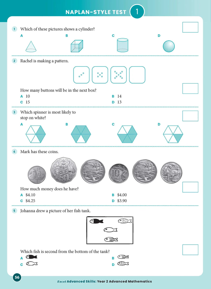 Sample interior page from the Excel Advanced Skills Advanced Mathematics Year 2 workbook showing extension maths questions as shown in the Pascal Press gallery