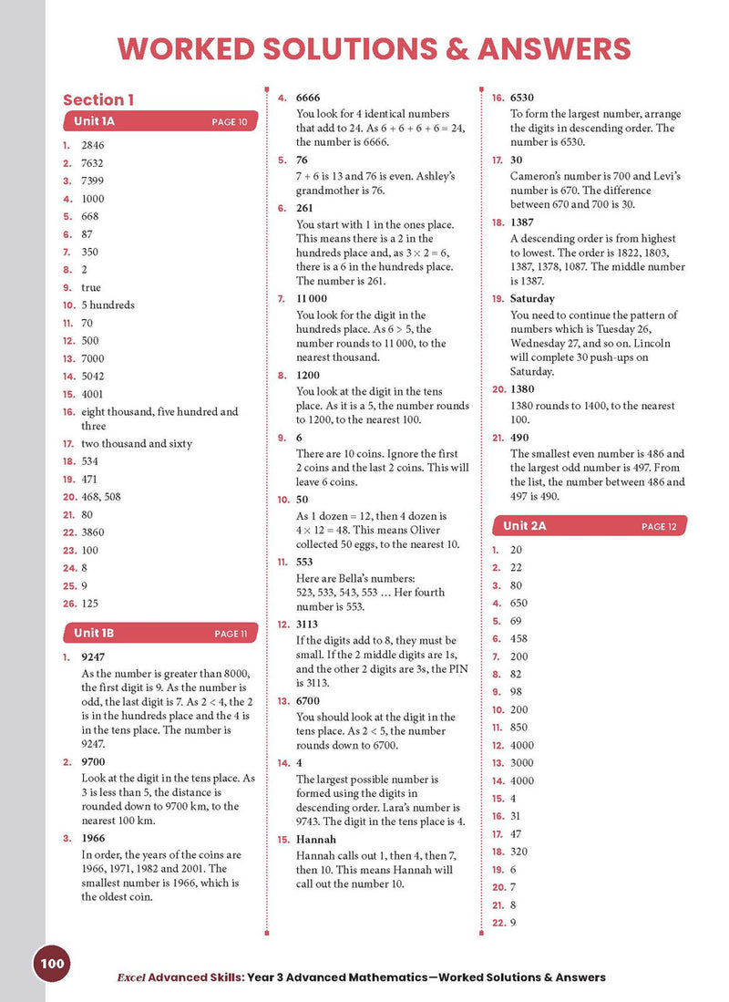 Sample interior page from the Excel Advanced Skills Advanced Mathematics Year 3 workbook showing extension maths questions as shown in the Pascal Press gallery