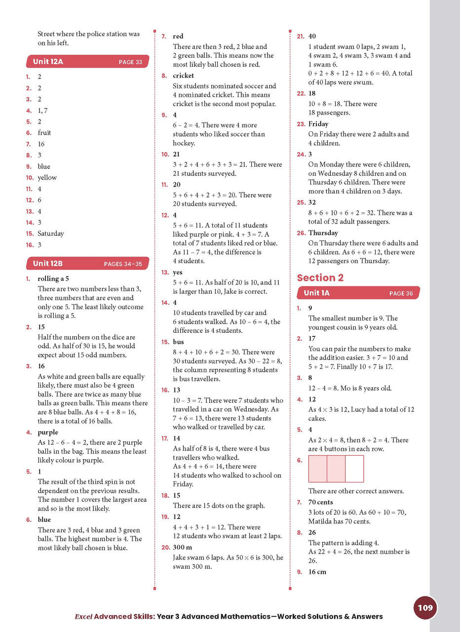 Sample interior page from the Excel Advanced Skills Advanced Mathematics Year 3 workbook showing extension maths questions as shown in the Pascal Press gallery
