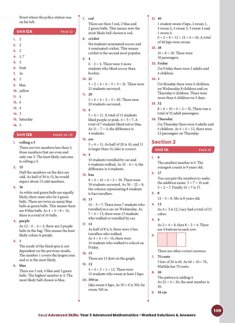 Sample interior page from the Excel Advanced Skills Advanced Mathematics Year 3 workbook showing extension maths questions as shown in the Pascal Press gallery