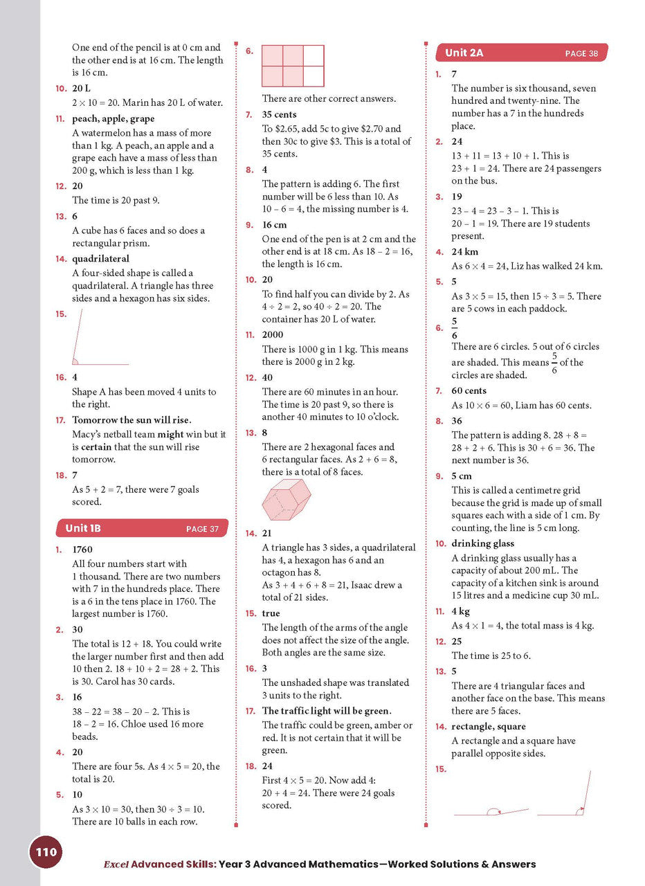 Sample interior page from the Excel Advanced Skills Advanced Mathematics Year 3 workbook showing extension maths questions as shown in the Pascal Press gallery