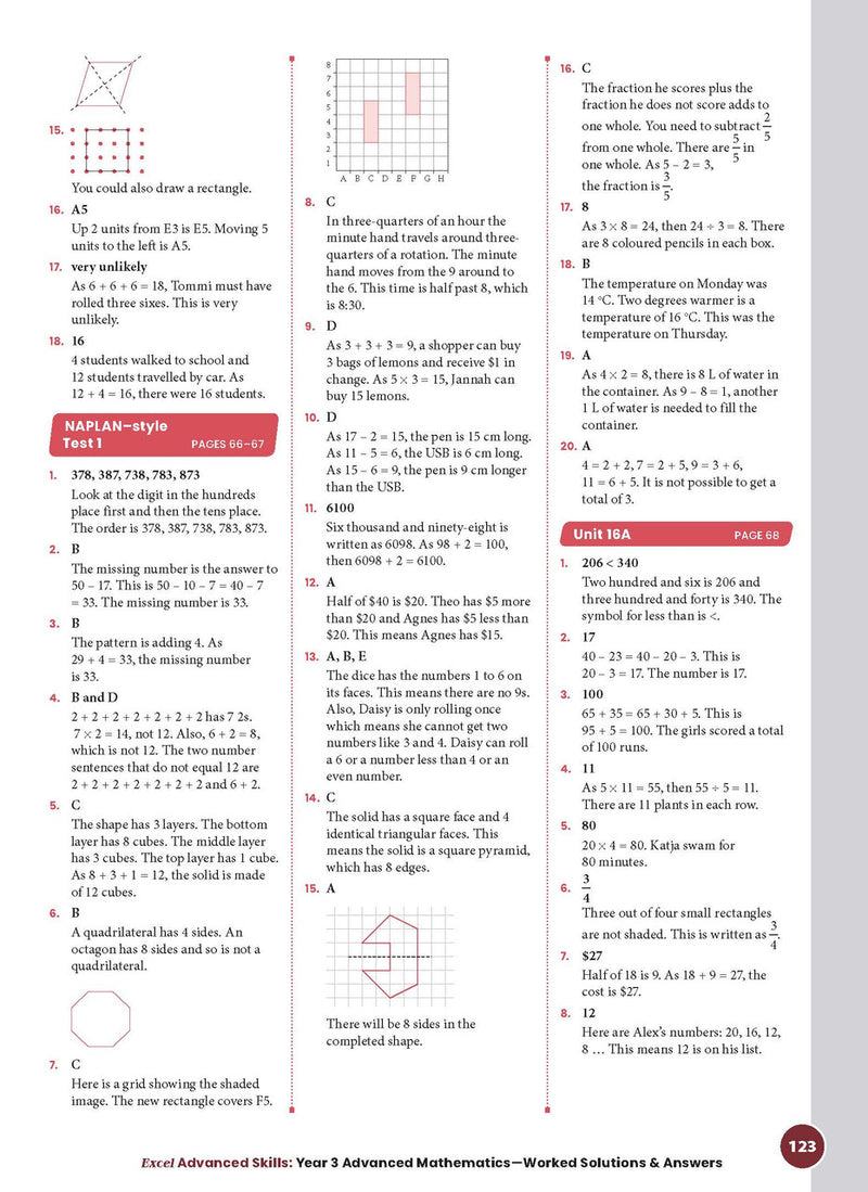 Sample interior page from the Excel Advanced Skills Advanced Mathematics Year 3 workbook showing extension maths questions as shown in the Pascal Press gallery