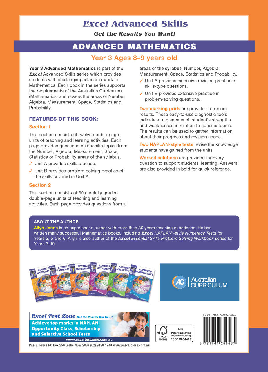 Further page image from the Pascal Press gallery for the Excel Advanced Skills Advanced Mathematics Year 3 workbook, such as the back cover or a closing page