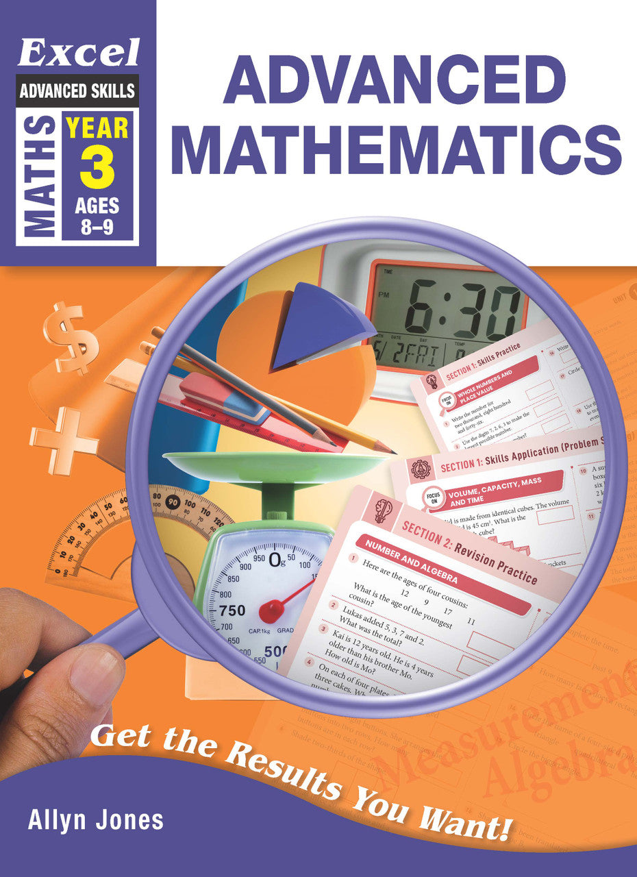 Front cover of the Excel Advanced Skills Advanced Mathematics Year 3 workbook by Allyn Jones from Pascal Press, shown as the main product image