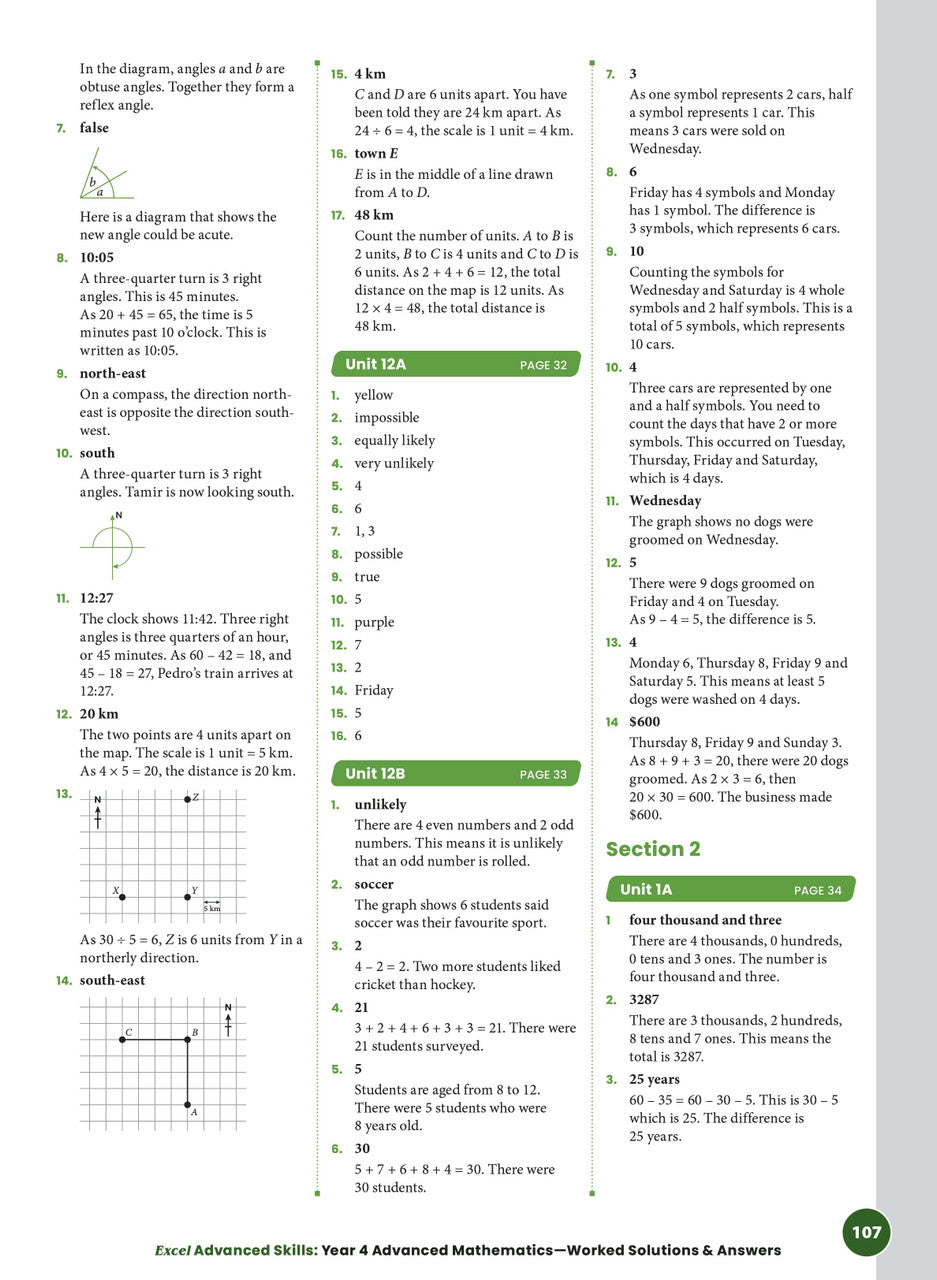 Sample interior page from the Excel Advanced Skills Advanced Mathematics Year 4 workbook showing extension maths questions as shown in the Pascal Press gallery