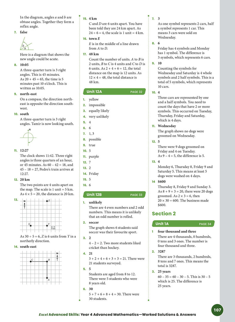 Sample interior page from the Excel Advanced Skills Advanced Mathematics Year 4 workbook showing extension maths questions as shown in the Pascal Press gallery