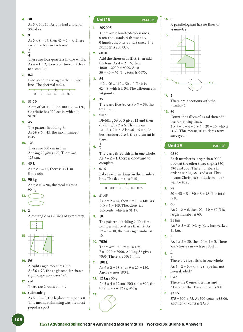 Sample interior page from the Excel Advanced Skills Advanced Mathematics Year 4 workbook showing extension maths questions as shown in the Pascal Press gallery