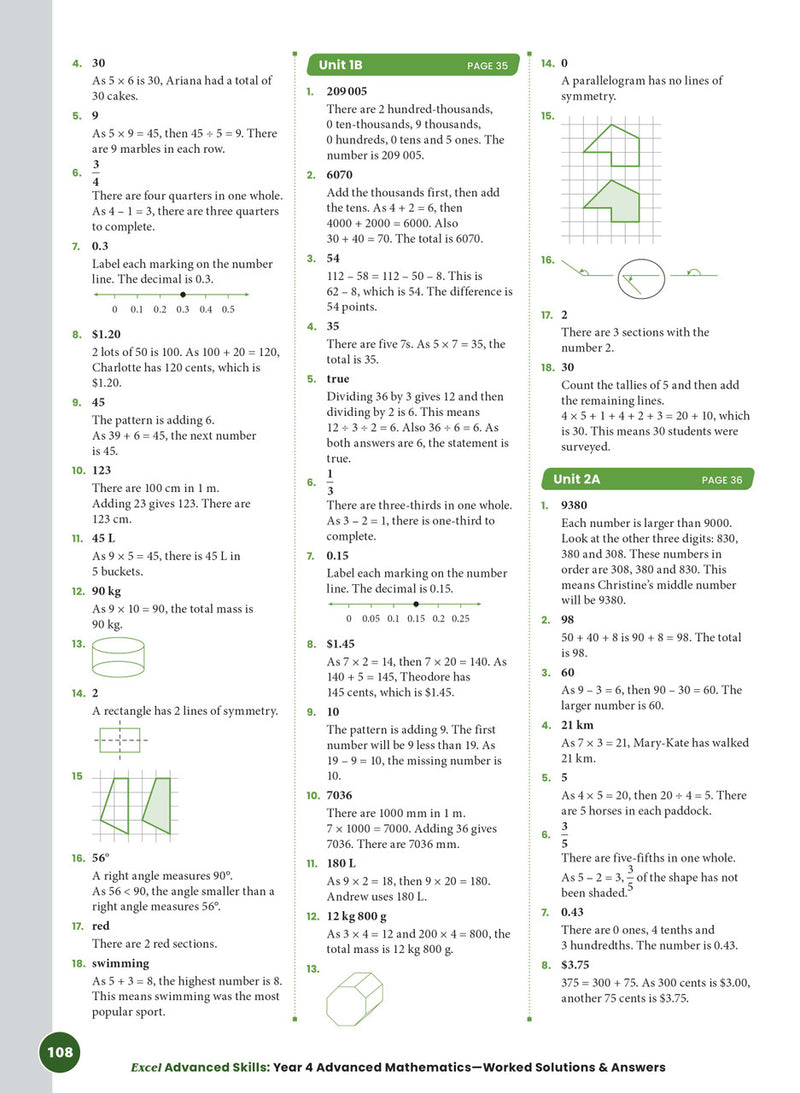 Sample interior page from the Excel Advanced Skills Advanced Mathematics Year 4 workbook showing extension maths questions as shown in the Pascal Press gallery