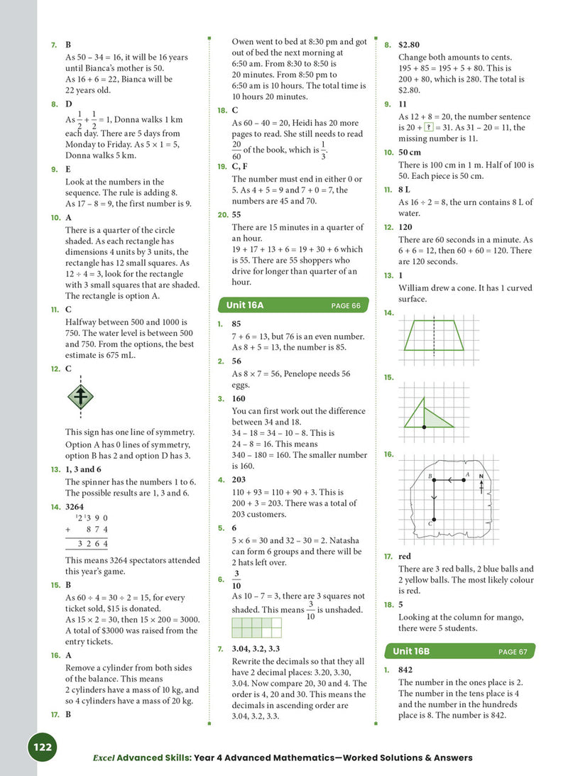 Sample interior page from the Excel Advanced Skills Advanced Mathematics Year 4 workbook showing extension maths questions as shown in the Pascal Press gallery