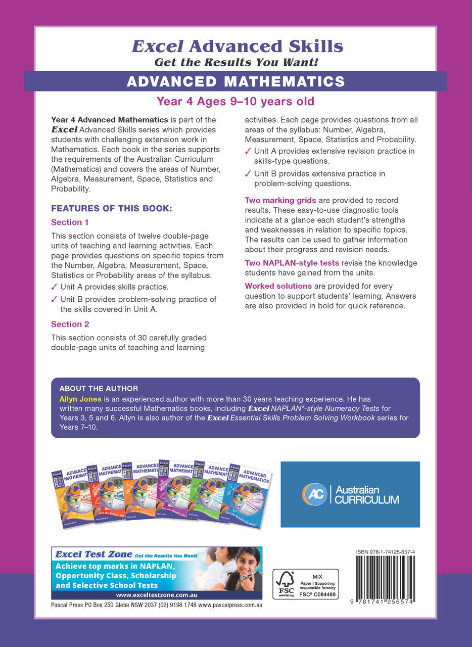 Further page image from the Pascal Press gallery for the Excel Advanced Skills Advanced Mathematics Year 4 workbook, such as the back cover or a closing page
