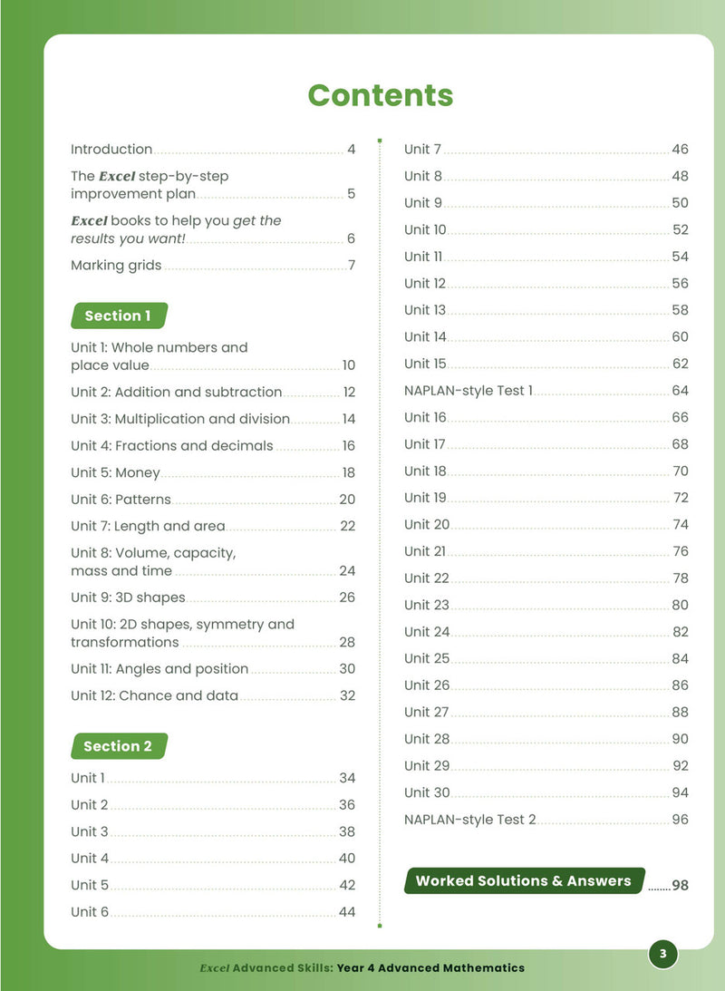 Sample interior page from the Excel Advanced Skills Advanced Mathematics Year 4 workbook showing extension maths questions as shown in the Pascal Press gallery