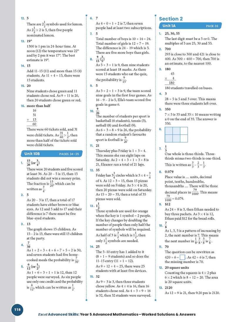 Sample interior page from the Excel Advanced Skills Advanced Mathematics Year 5 workbook showing extension maths questions as shown in the Pascal Press gallery