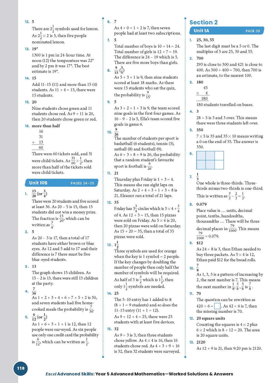 Sample interior page from the Excel Advanced Skills Advanced Mathematics Year 5 workbook showing extension maths questions as shown in the Pascal Press gallery