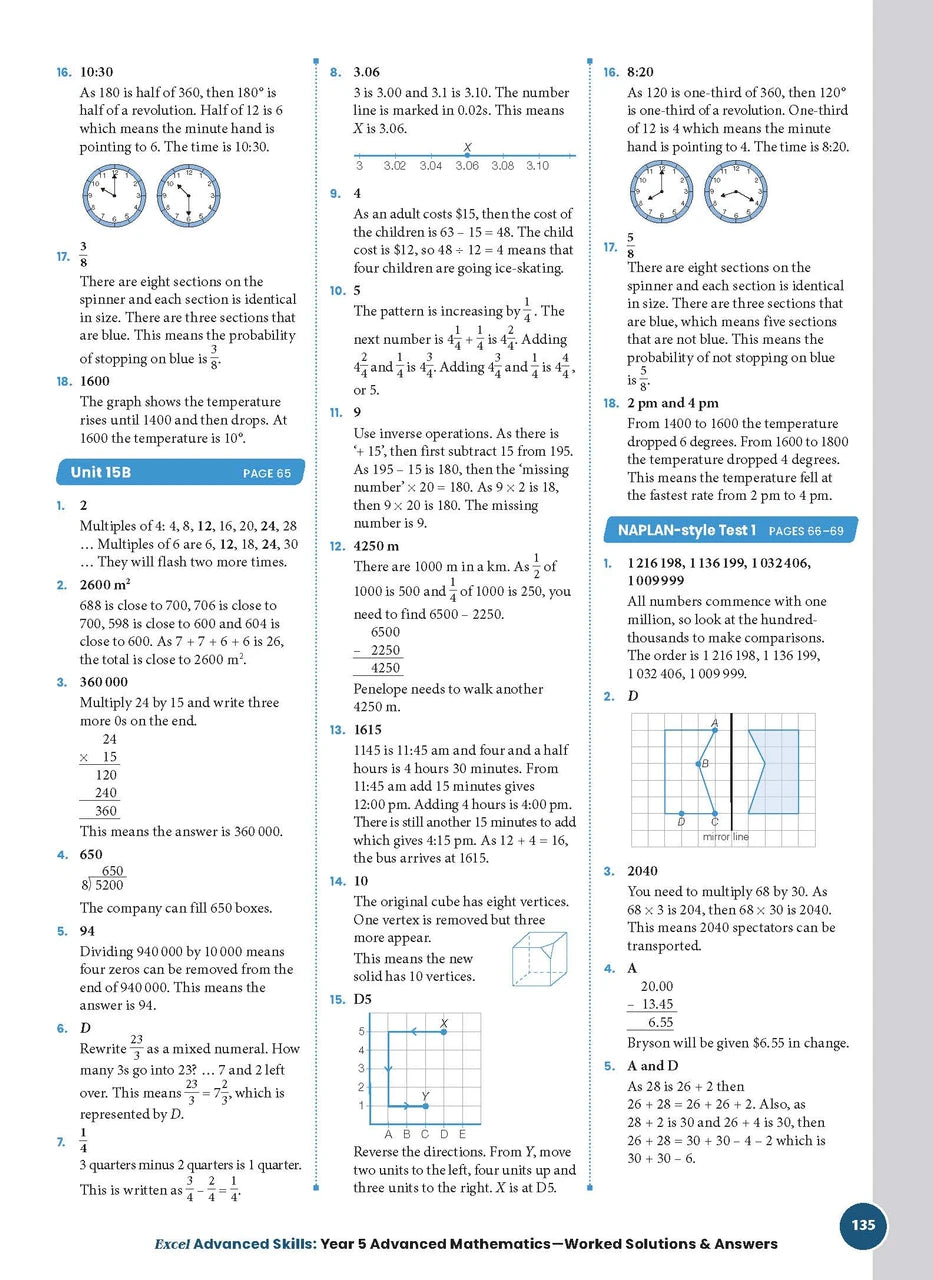 Sample interior page from the Excel Advanced Skills Advanced Mathematics Year 5 workbook showing extension maths questions as shown in the Pascal Press gallery