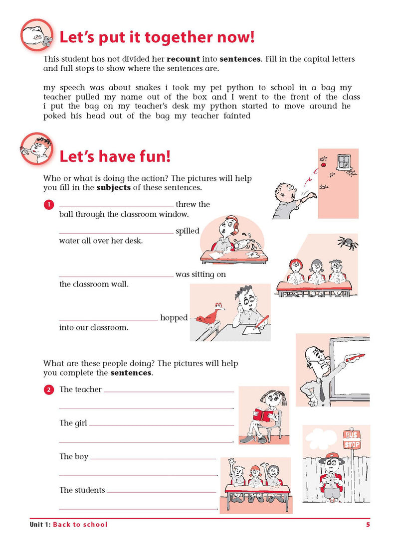 Sample interior page 5 from Excel Grammar and Punctuation Workbook Year 3 showing the workbook's English activities and questions