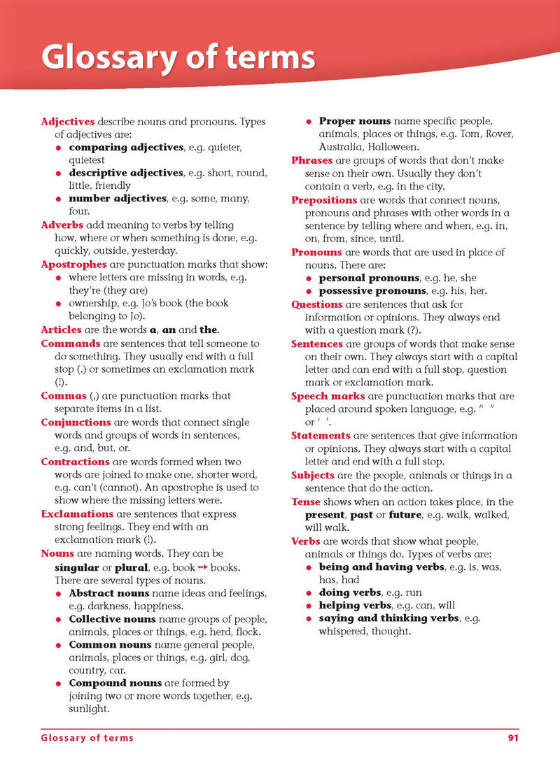 Sample interior page 91 from Excel Grammar and Punctuation Workbook Year 3 showing the workbook's English activities and questions