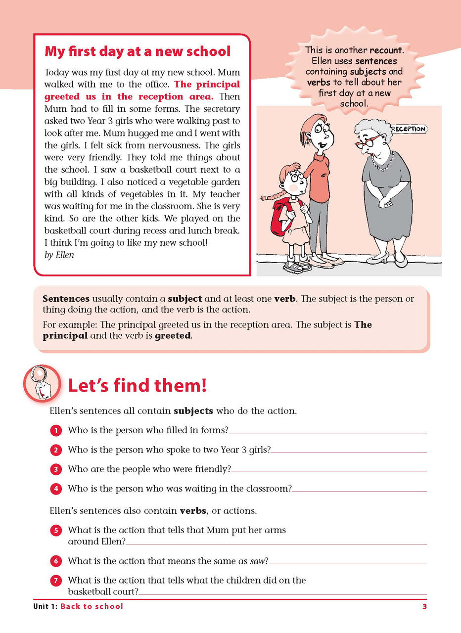 Sample interior page 3 from Excel Grammar and Punctuation Workbook Year 3 showing the workbook's English activities and questions