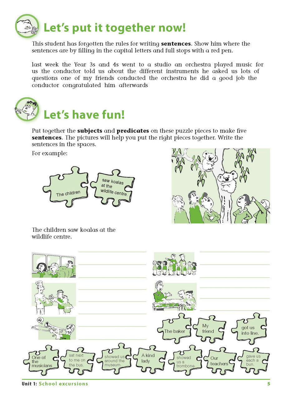 Sample interior page 5 from Excel Grammar and Punctuation Workbook Year 4 showing the workbook's English activities and questions