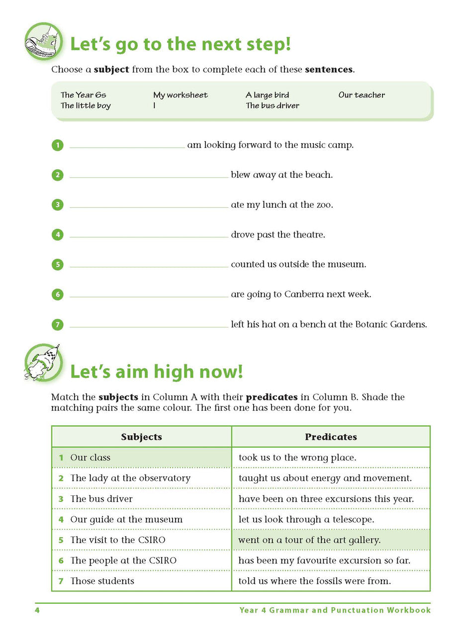 Sample interior page 4 from Excel Grammar and Punctuation Workbook Year 4 showing the workbook's English activities and questions