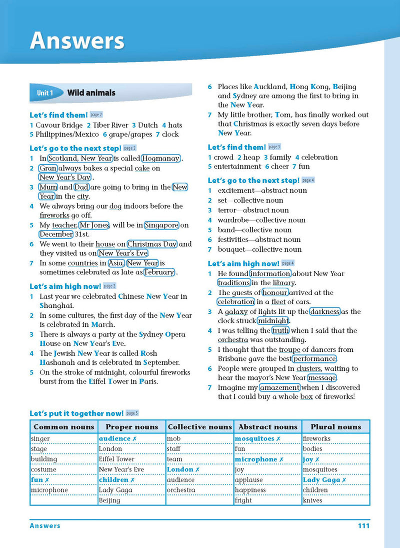 Sample interior page 111 from Excel Grammar and Punctuation Workbook Year 5 showing the workbook's English activities and questions