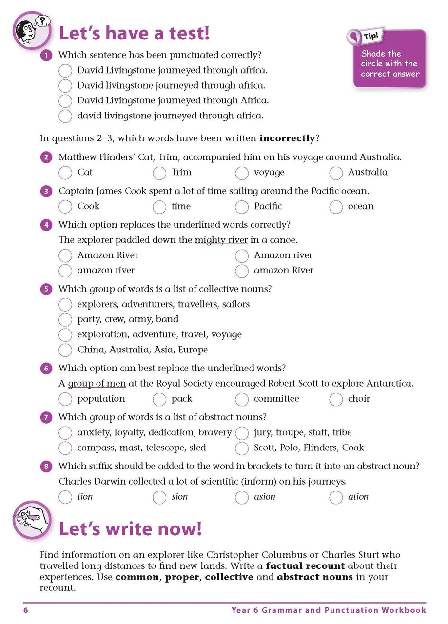 Sample interior page from Excel Advanced Skills Grammar and Punctuation Workbook Year 6 showing practice activities and exercises for students