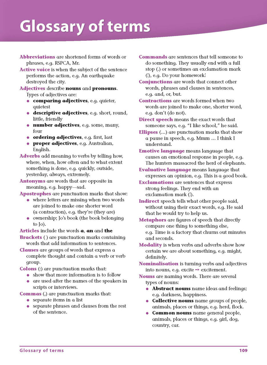 Sample interior page from Excel Advanced Skills Grammar and Punctuation Workbook Year 6 showing practice activities and exercises for students