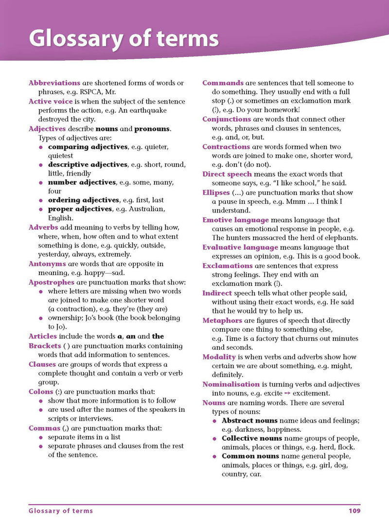 Sample interior page from Excel Advanced Skills Grammar and Punctuation Workbook Year 6 showing practice activities and exercises for students