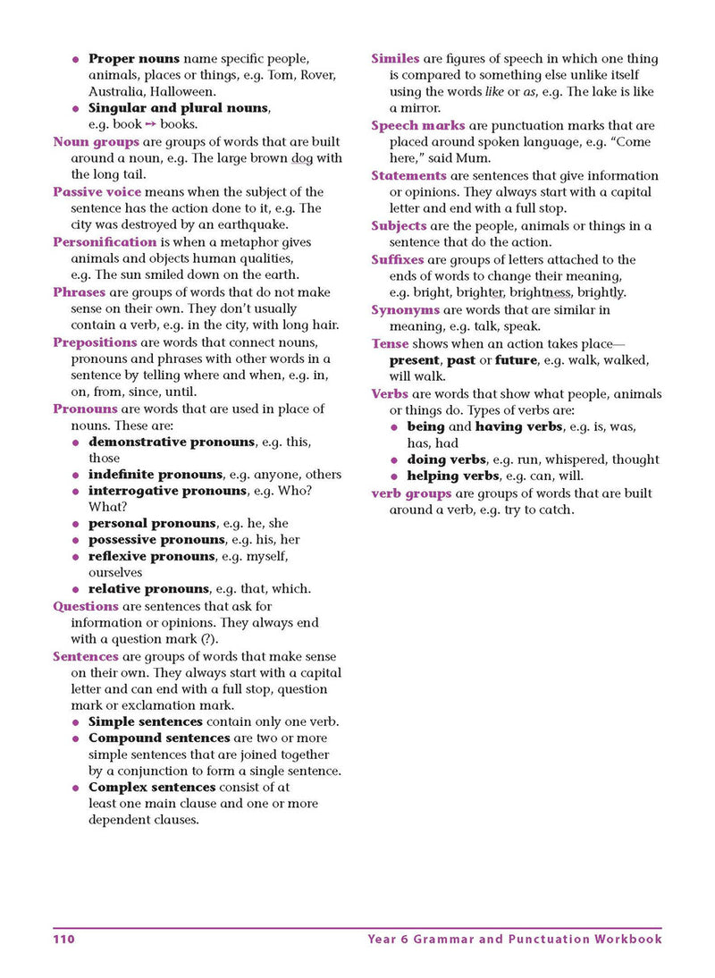 Sample interior page from Excel Advanced Skills Grammar and Punctuation Workbook Year 6 showing practice activities and exercises for students