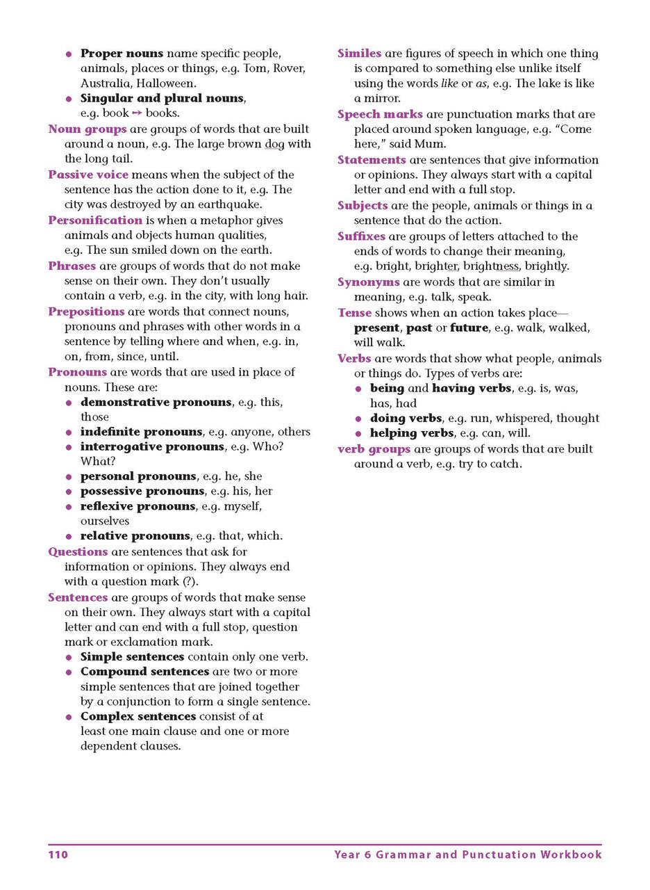 Sample interior page from Excel Advanced Skills Grammar and Punctuation Workbook Year 6 showing practice activities and exercises for students