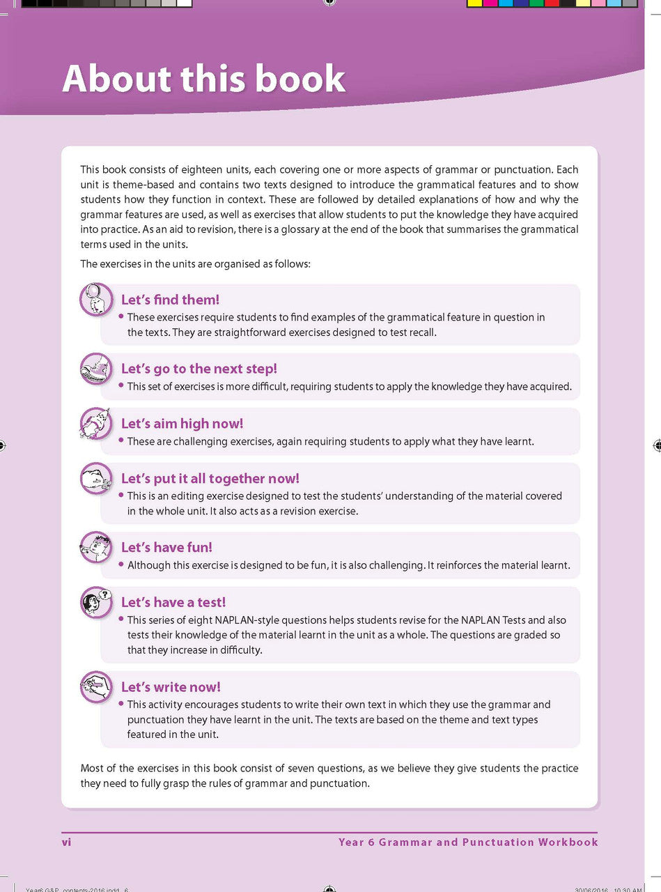Sample interior page from Excel Advanced Skills Grammar and Punctuation Workbook Year 6 showing practice activities and exercises for students
